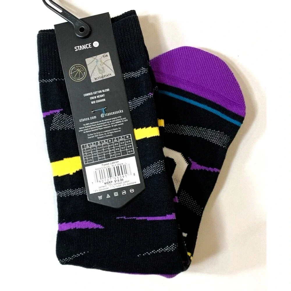 NEW Stance Socks Mens Large NBA Faxed LeBron James Crew Mid Cushion Cotton Blend